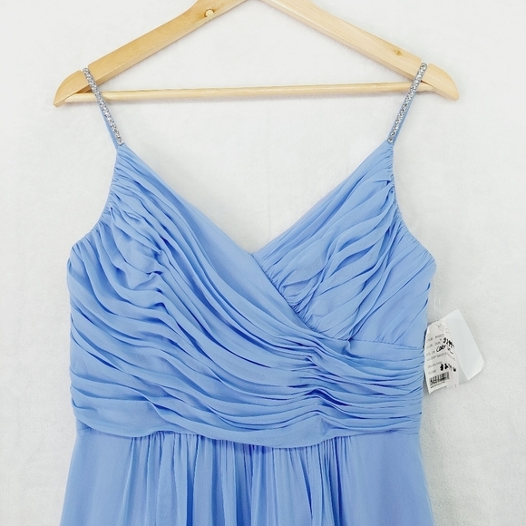 NEW Jenny Packham Drem Blue Jeweled Strap Shirred Wrap Maxi Dress P2798 - Picture 3 of 11